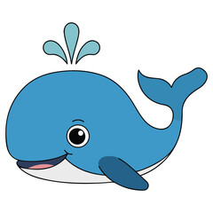Cute whale emoji with ocean theme isolated vector illustration on white background