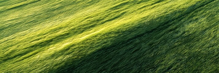 Naklejka premium Lush Green Field Waves in Gentle Breeze Illuminated by Sunlight Capturing Tranquil Motion and Natural Beauty