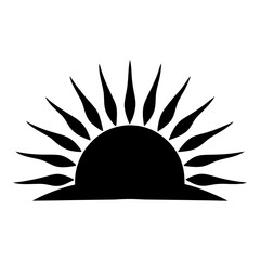 Monochrome rising sun silhouette vector illustration