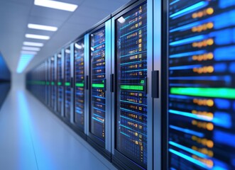 High-Tech Server Room with Advanced Data Storage Equipment