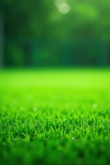 Fototapeta premium Vibrant Green Grass Close-Up with a Softly Blurred Background Showing Lush Greenery and a Tranquil Natural Scene