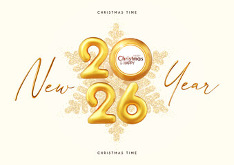 Happy New 2026 Year gold 3D design template