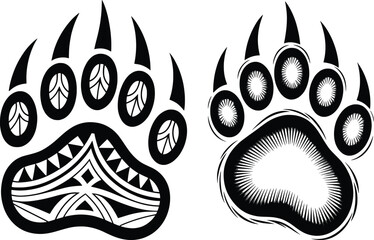 Bear Paw Print Vector Illustration, Tribal Animal Claw Clipart Design.
