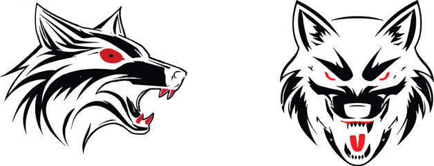 vector Angry wolf head with red eyes and open mouth

