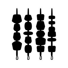 Skewers with assorted meats and vegetables ready silhouette vector illustration