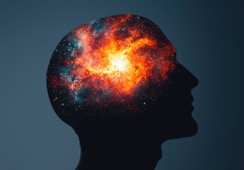 Cosmic Imagination Silhouette with Galactic Elements in Head