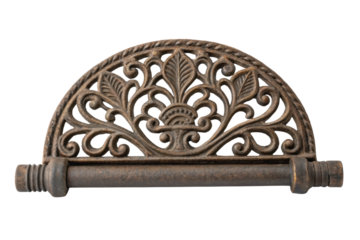PNG Vintage ornate cast iron half-moon wall decor with floral design