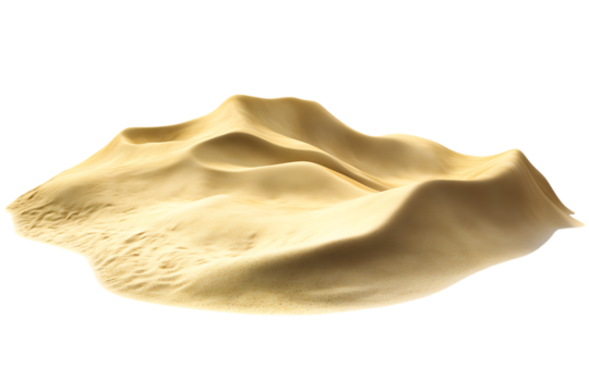 Isolated sand dune formation on trasparent background shows desert landscape