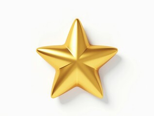 Obraz premium A highly detailed 3D golden star icon with a soft shadow, isolated on a plain white background, realistic lighting and reflections