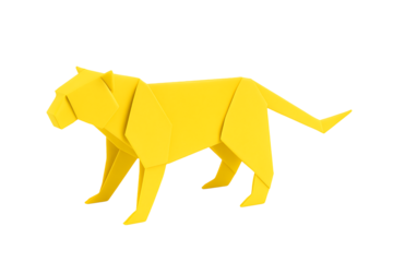 Yellow origami puma isolated on transparent background