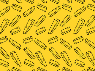 French fries simple minimalist and cute seamless pattern. Pommes frites doodle pattern. For packaging and banner design. Fry potato. Fast food design