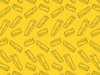 French fries simple minimalist and cute seamless pattern. Pommes frites doodle pattern. For packaging and banner design. Fry potato. Fast food design
