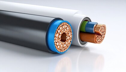 Close-up view of two different electrical cables.