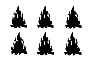 Campfire silhouette collection for camping and survival themes vector illustration