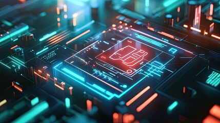 Fototapeta premium Futuristic Technology Background with Neon Circuit Patterns and Lines