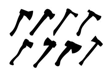 Hatchet silhouette collection for bushcraft and survival gear vector illustration