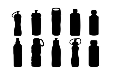 Water bottle silhouette collection for hydration and travel gear vector illustration