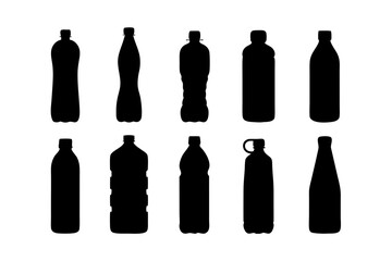 Water bottle silhouette collection for hydration and travel gear vector illustration