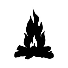 Campfire silhouette for outdoor camping and survival vector illustration
