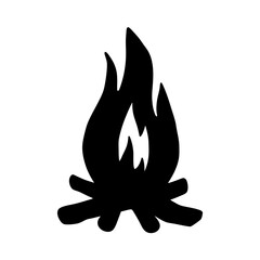 Campfire silhouette for outdoor camping and survival vector illustration