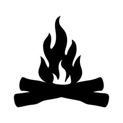Campfire silhouette for outdoor camping and survival vector illustration