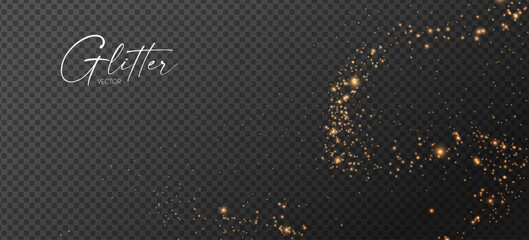 Gold glitter transparent effect. Elegant luxury gold dust. Shining light effect. Golden dust