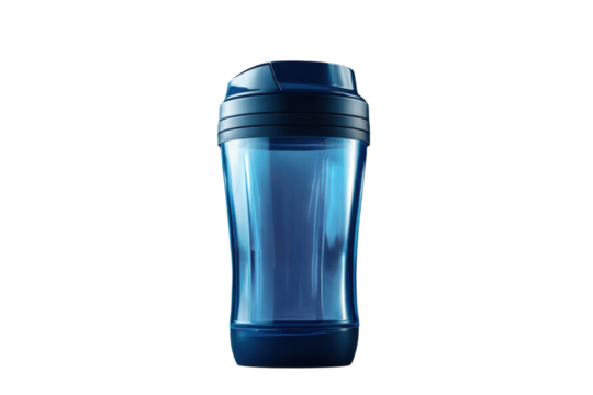 A sleek blue shaker bottle ready for your post workout protein boost symbolising fitness and on transparent background