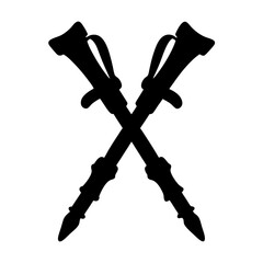 Trekking pole silhouette for hiking support and mountaineering vector illustration