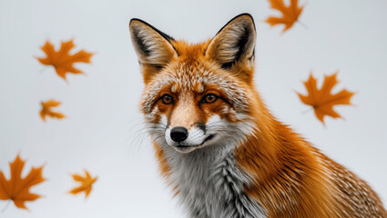 Obraz premium Red Fox with Autumn Leaves