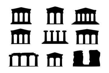 Classical Greek temple silhouette set vector illustration