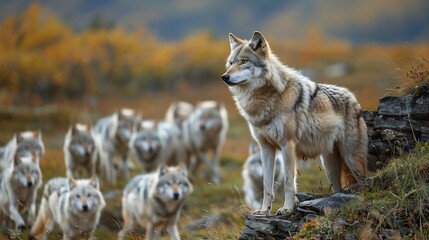 Obraz premium cliff A lone wolf stands at the edge of a mountain