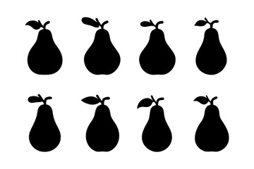 Minimalist pear with leaf silhouette set vector illustration