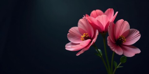 Delicate Pink Flowers Against a Dark Background, a Study in Natural Beauty and Subtle Contrast