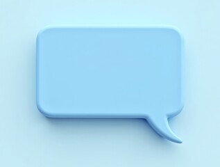 A 3D speech bubble icon in soft blue color with subtle shadows and highlights, isolated on a plain background