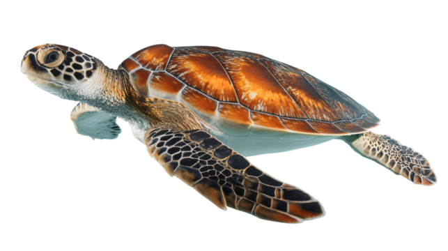 a turtle swimming in the water with a white background