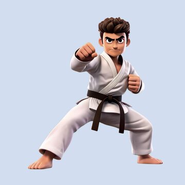 Animated karate character posing confidently animation isolated asset, transparent 4K video, alpha channel, ProRes 4444