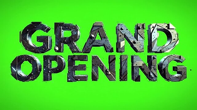 Futuristic "Grand Opening" text animation on a vibrant green background with trending effects. Perfect for video marketing, event promotions, and digital launches