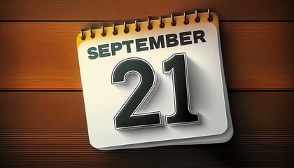 Illustration of paper calendar with date 21 September. Day and month for birthday, anniversary or appointment