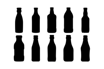 Kombucha bottle black silhouette icon set vector illustration