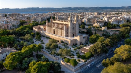 Fototapeta premium Aerial view of a cathedral and cityscape