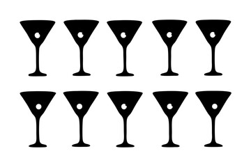Martini glass with olive black silhouette series vector illustration