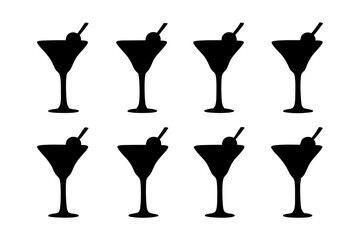 Martini glass with olive black silhouette series vector illustration
