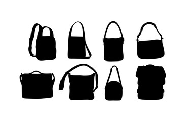 Messenger bag or shoulder bag black silhouette set vector illustration