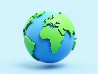 A 3D blue and green globe icon with detailed continents and soft shadows, isolated on a plain background