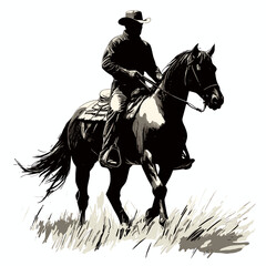 vector cowboy on horse white background .Generative AI