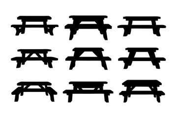 Picnic table with bench black silhouette collection vector illustration