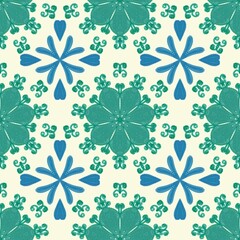 A decorative tile pattern featuring various shades of blue floral designs.