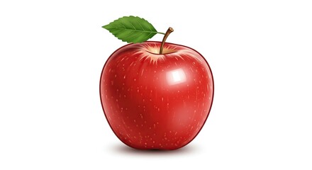 Realistic Red Apple with Leaf on White Background
