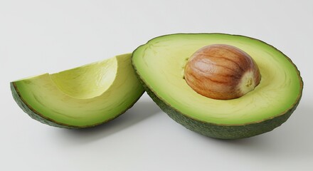 Fresh Ripe Avocado Cut in Half with Seed Isolated on White Background