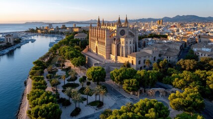 Fototapeta premium Aerial view of cathedral complex and cityscape